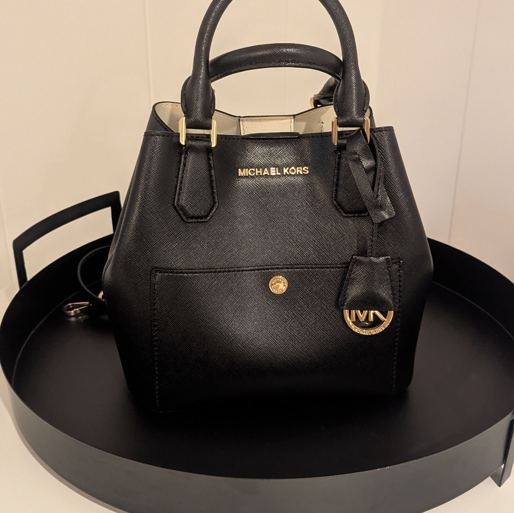Michael Kors Black Handbag with Gold Accents
